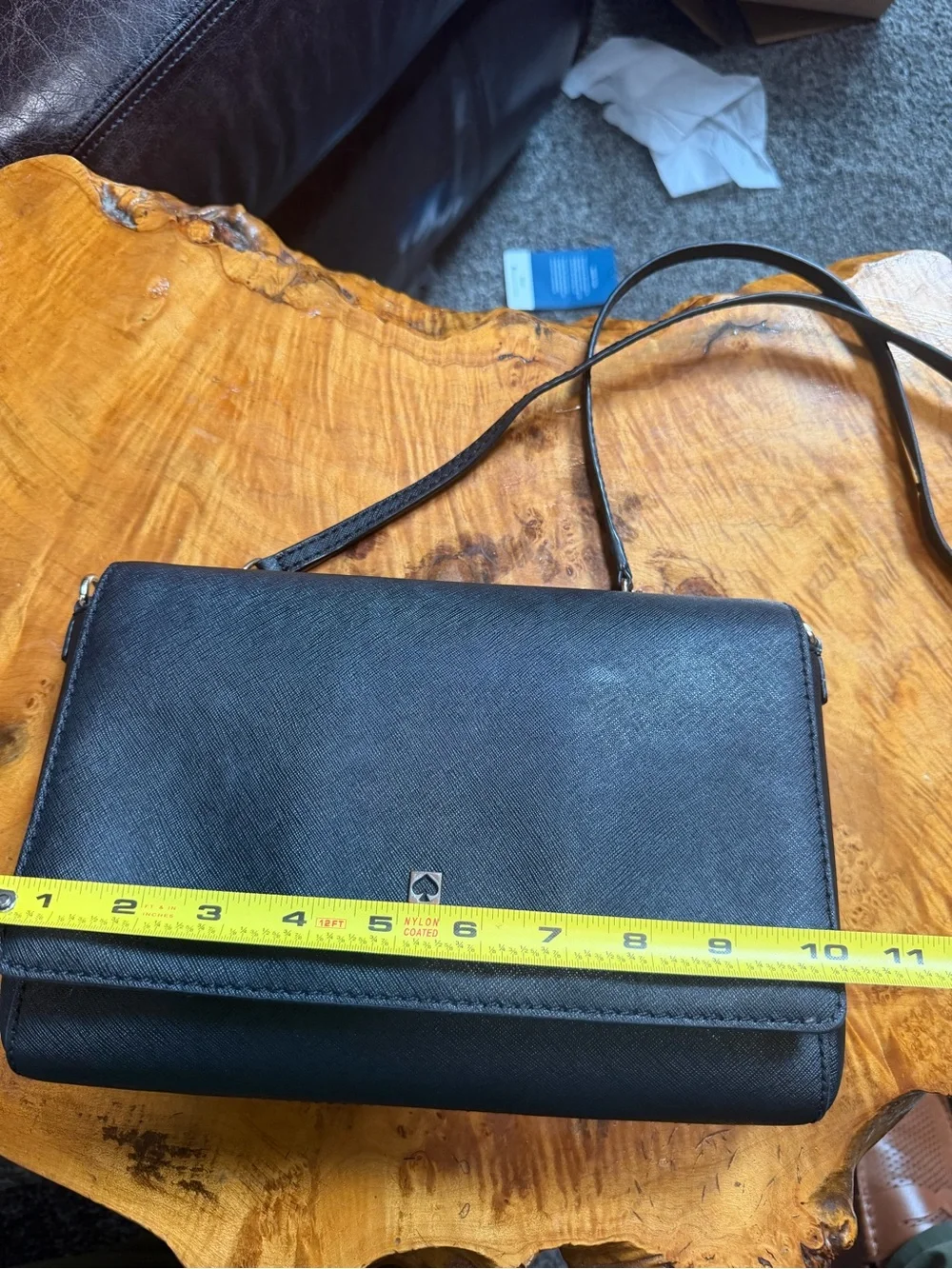 Kate Spade New York Black Saffiano Leather Flap Top Envelope Crossbody Bag Purse